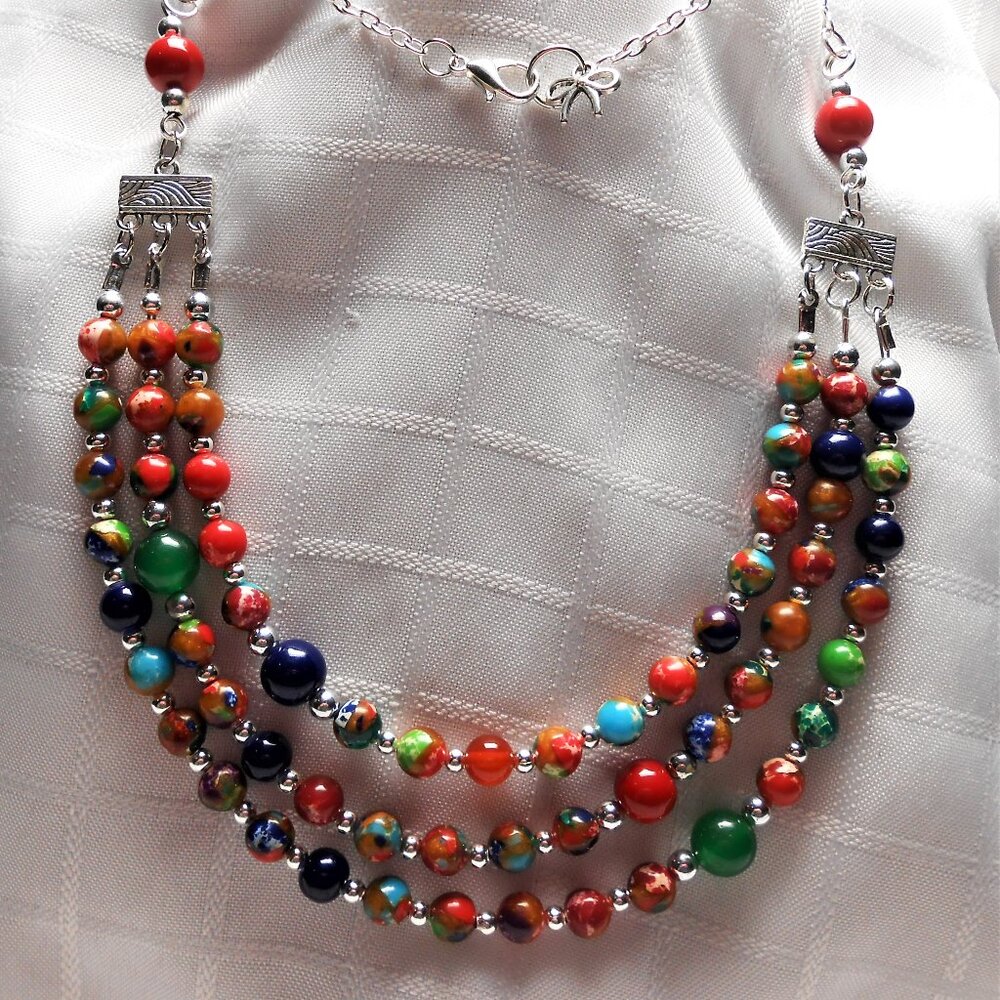 No885 Handmade necklace, bracelet and earrings with polished stones